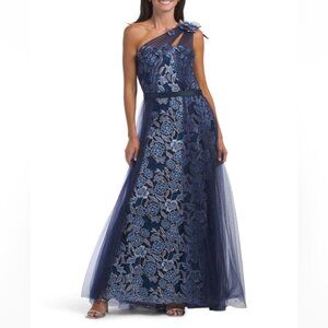 Tadashi Shoji Georgina One Shoulder Illusion Long Maxi Dress Size 10 NWT $678